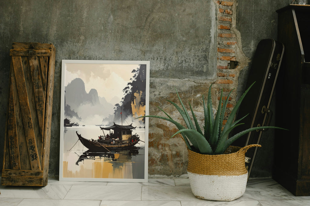 An oriental sea scene poster