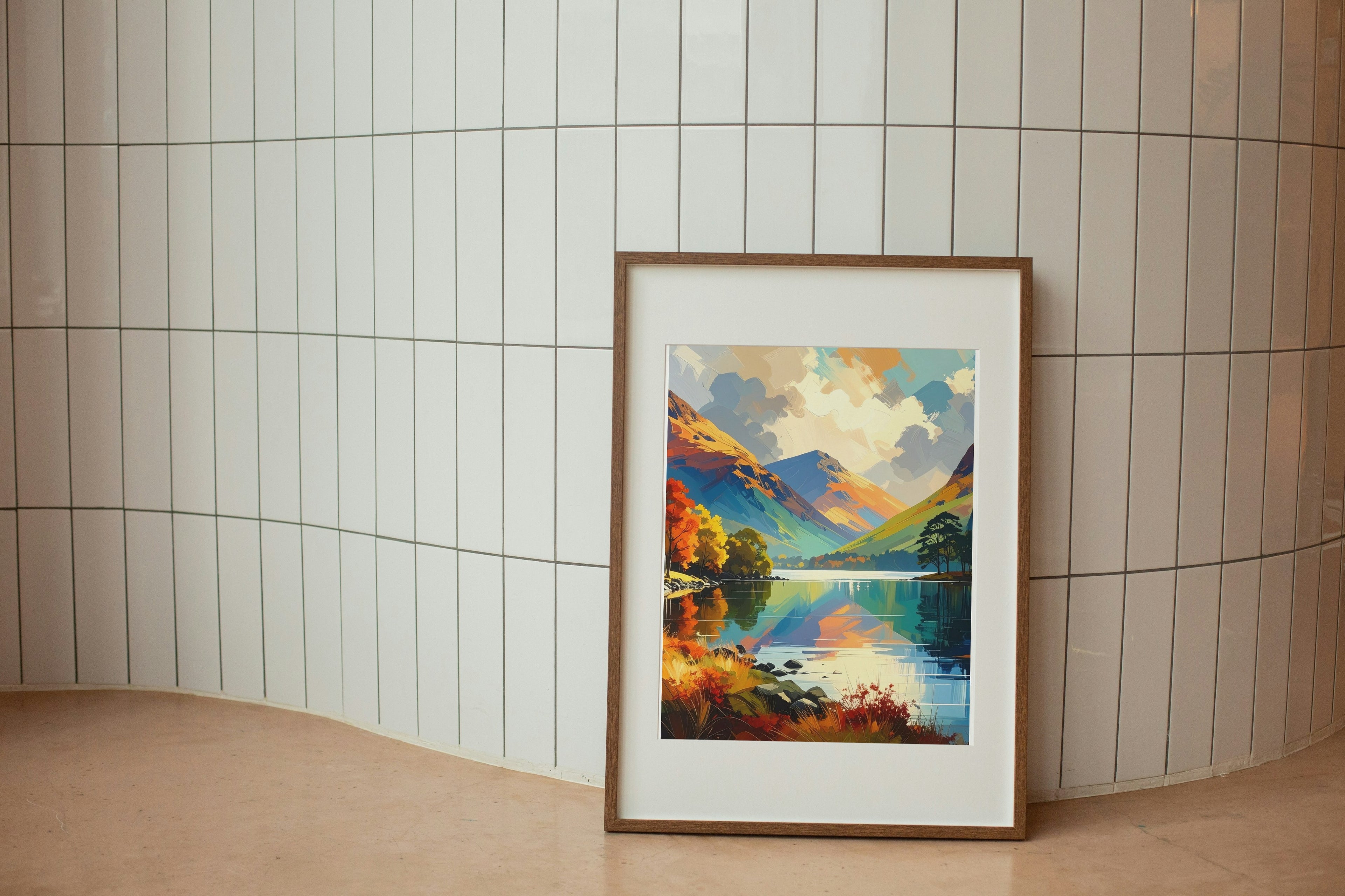 A serene abstract lake scene