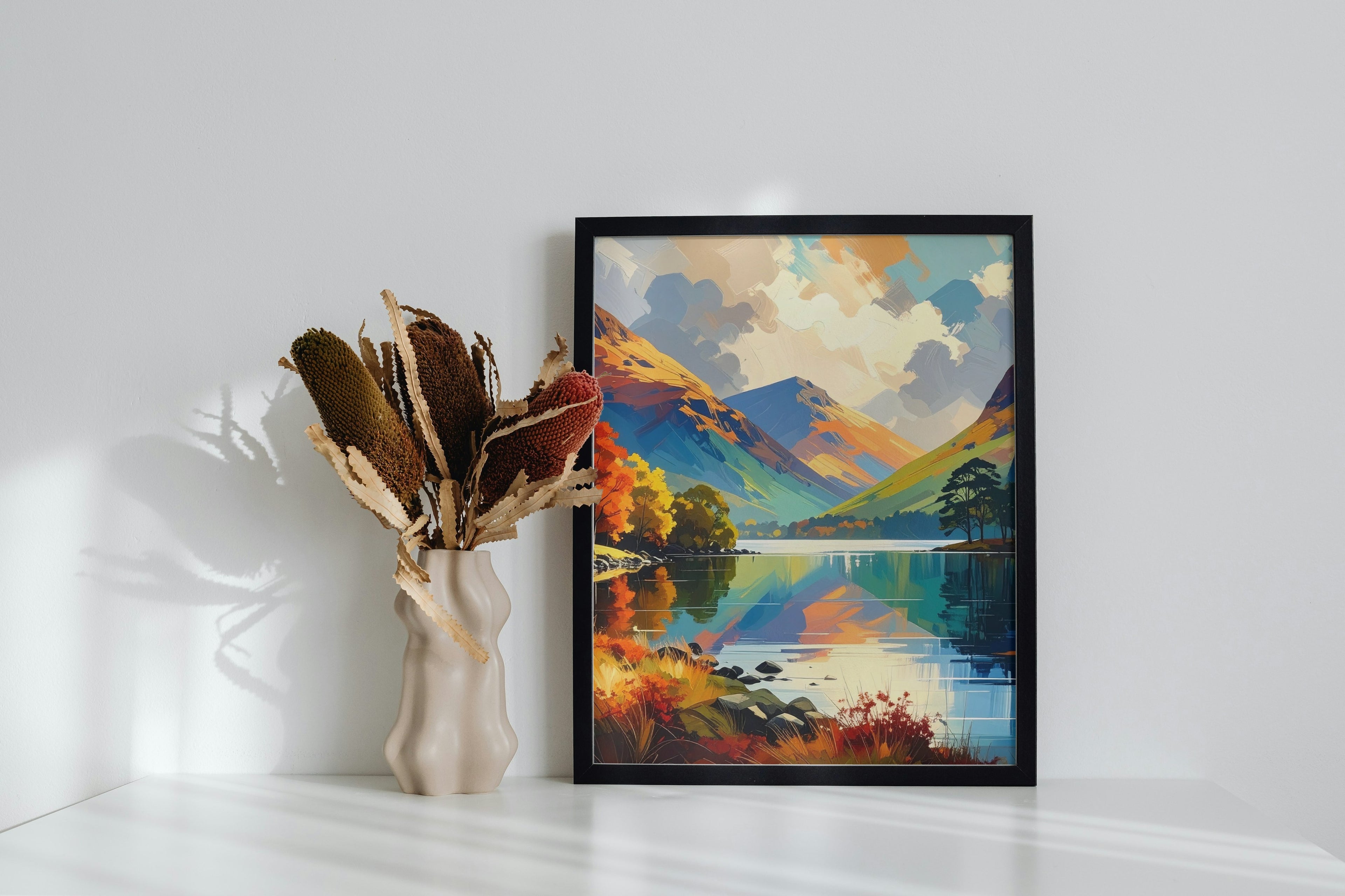 A serene abstract lake scene