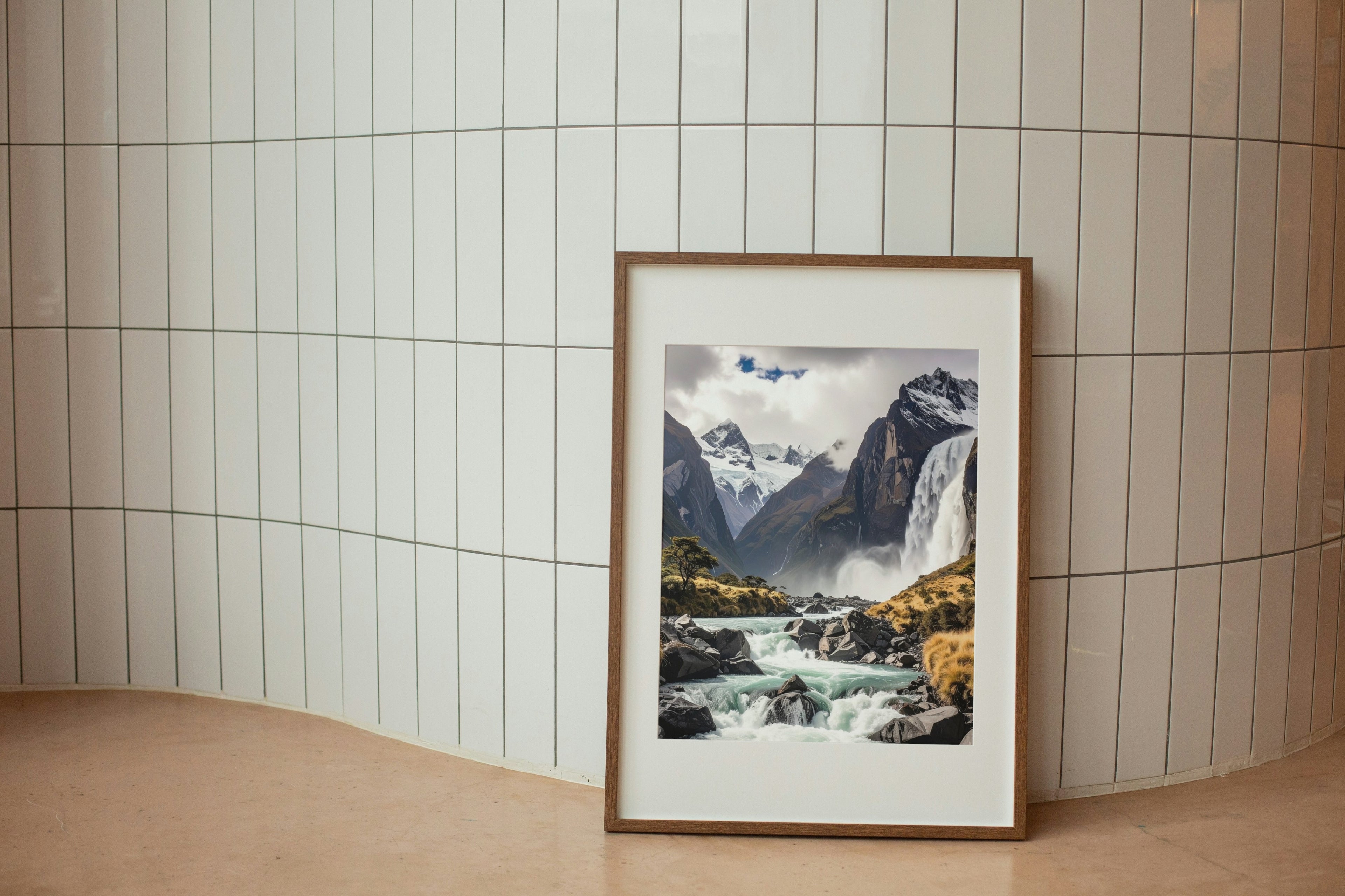 A waterfall/mountain scene